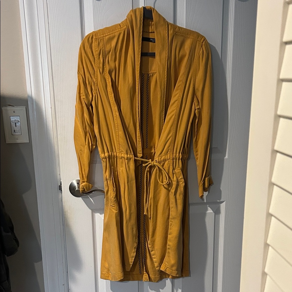 Mustard Yellow Open Front light jacket with drawstring